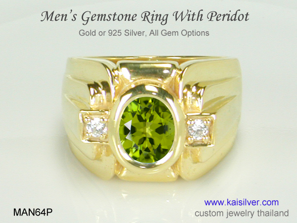 men's gold ring with gemstone peridot