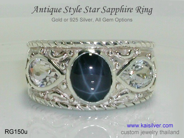 silver gem stone ring 