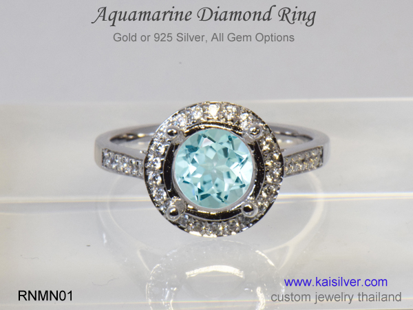 aquamarine and diamond engagement ring
