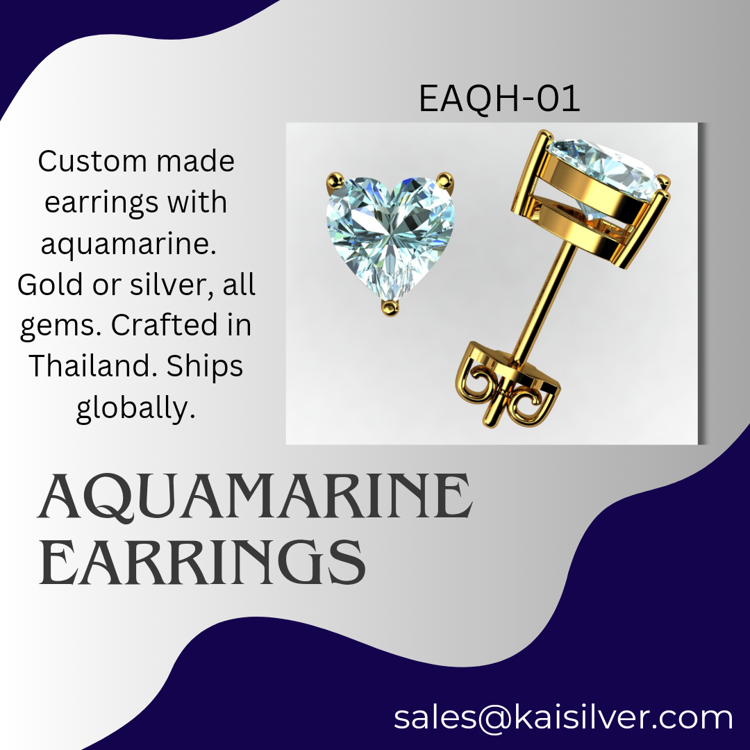 heart stud earrings custom aquamarine
