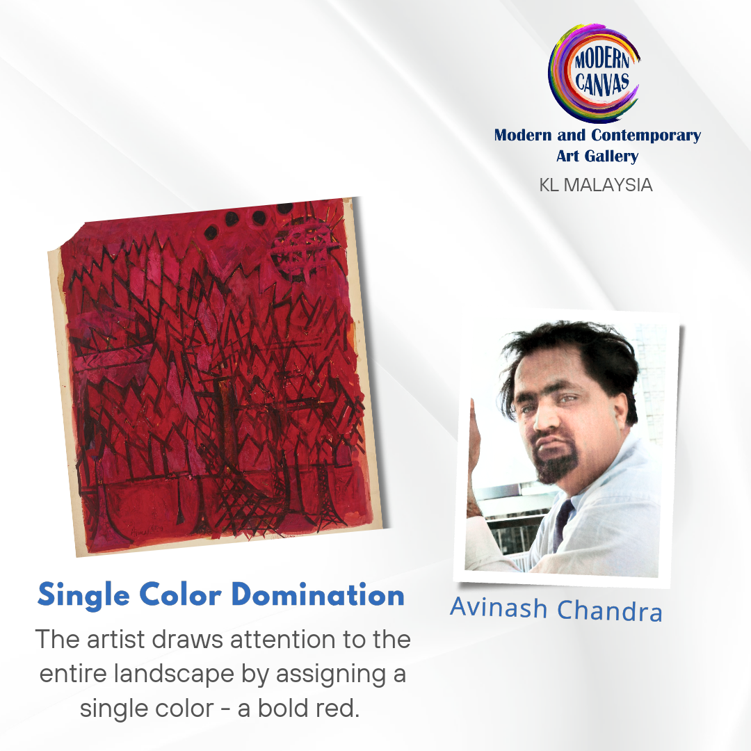the intriguing red landscape painting by Avinash Chandra