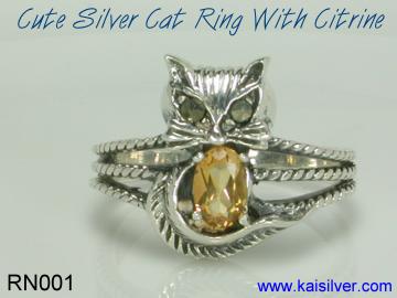 custom cat ring silver or gold