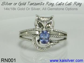 cat ring with gemstone tanzanite