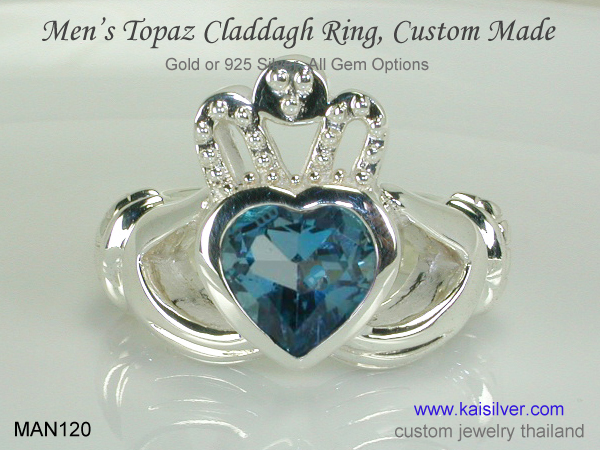 mens gemstone cladagh ring 