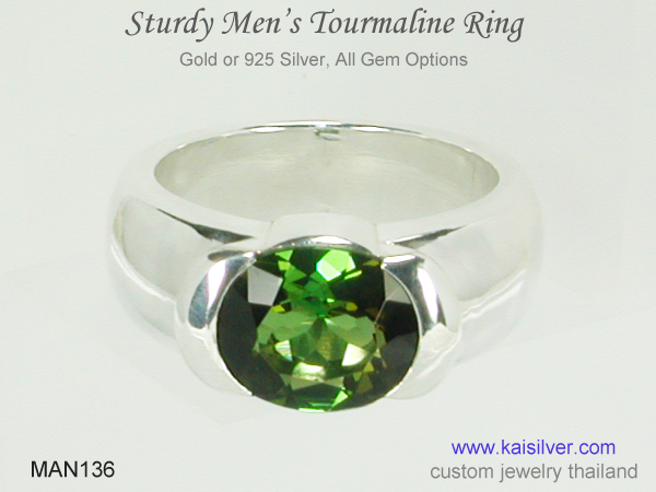 big gemstone ring for men, green tourmaline