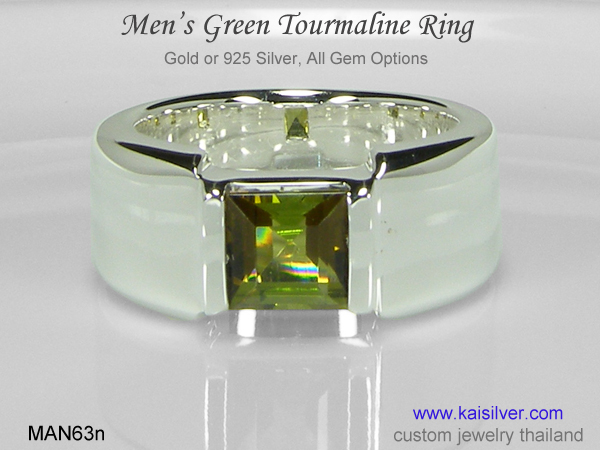 green gemstone band for men tourmaline