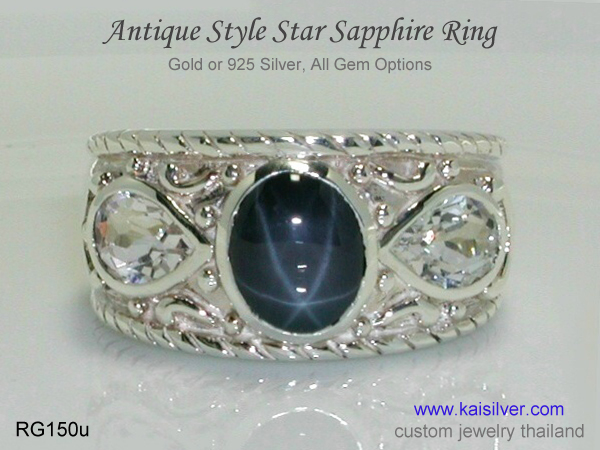 silver gem stone ring