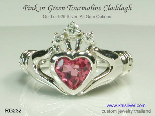 pink tourmaline gemstone cladagh ring
