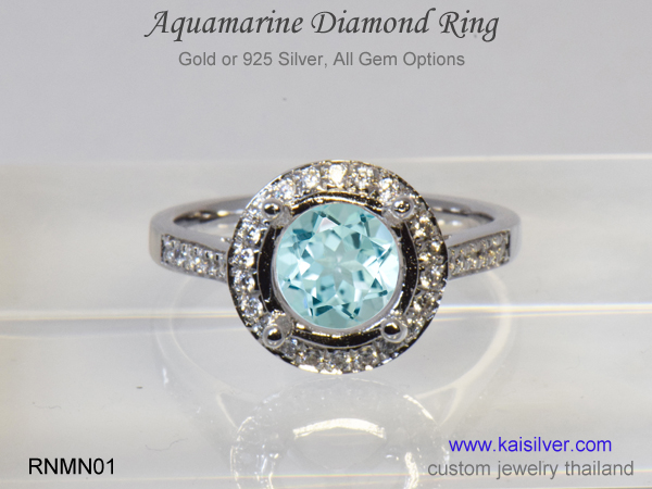 aquamarine gemstone ring diamond