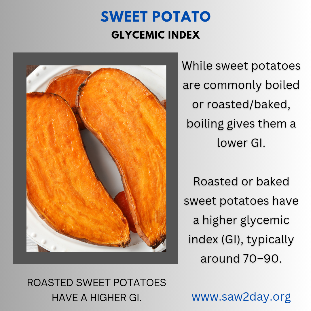 roasted or baked sweet potatoes have higher GI